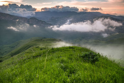 Scenic view of landscape against sky during sunset