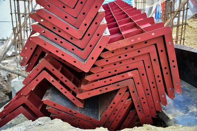 High angle view of metallic structure of building