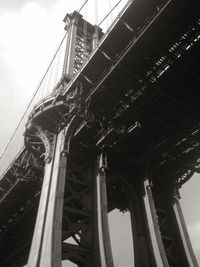 Low angle view of suspension bridge against sky