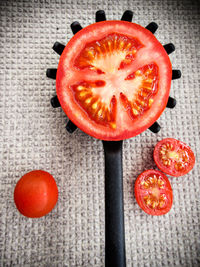 High angle view of orange slices on table