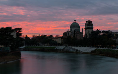 View of adige river at sunset