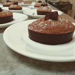 Close-up of cake in plate on table