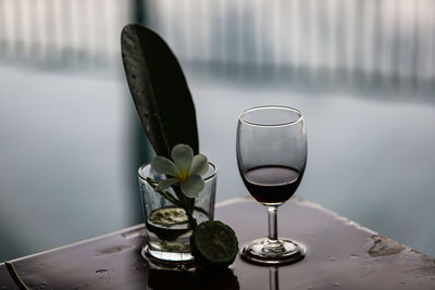 Close-up of wine glass on table