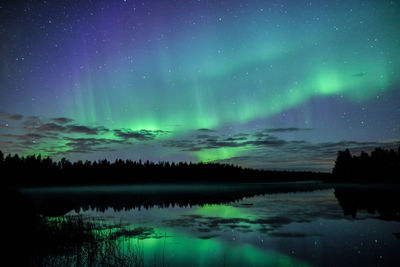 Scenic view of lake against aurora polaris