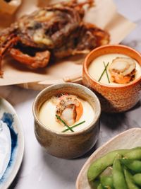 High angle view of food on table