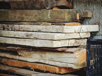 Close-up of old stack of books