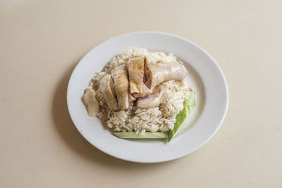 High angle view of food in plate on table