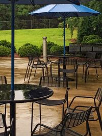 Empty chairs in lawn