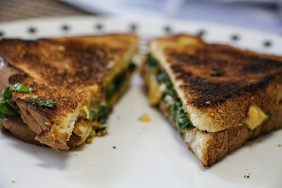 Close-up of sandwich on table