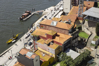 High angle view of buildings in city