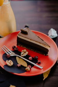 Close-up of cake in plate on table