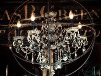 Close-up of illuminated chandelier