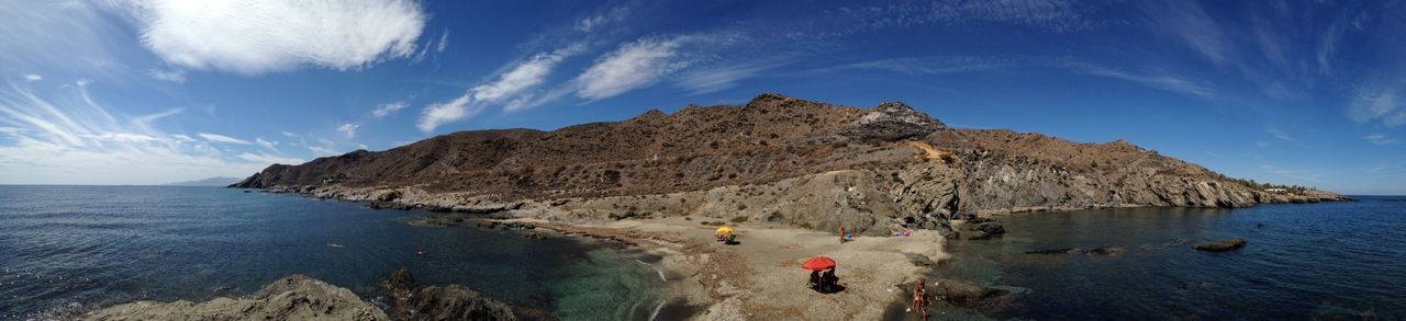 water, sea, leisure activity, sky, scenics, lifestyles, rock formation, tranquility, rock - object, tranquil scene, beauty in nature, men, vacations, nature, cliff, tourist, blue, person, idyllic