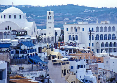 High angle view of town against sky