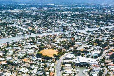 High angle view of cityscape against sky