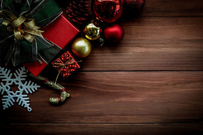 High angle view of christmas decoration on table