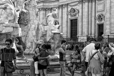 People outside temple