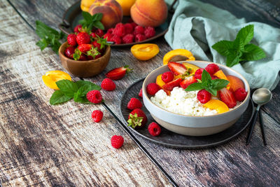 Close-up of fruits in bowl on table