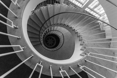 High angle view of spiral steps in building