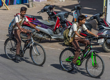 Bicycles on street in city