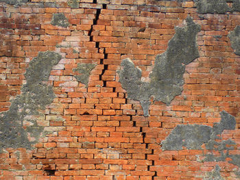 Close-up of heart shape stone on brick wall