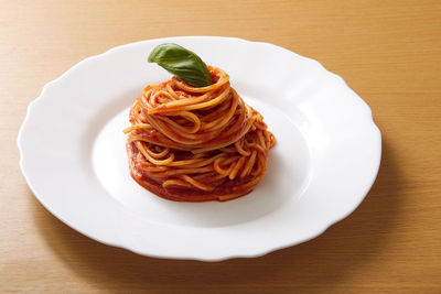 High angle view of dessert in plate on table