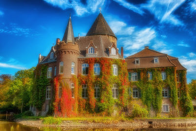 Low angle view of old building against sky