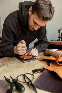 Man working on table