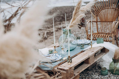 Decorating table for two person on the beach