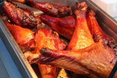 Close-up of meat on barbecue grill