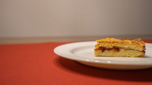 Close-up of cake in plate on table