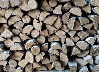 Full frame shot of logs in forest