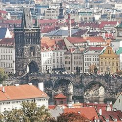 High angle view of buildings in city