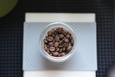 High angle view of coffee beans on table