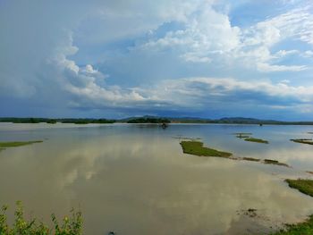 Scenic view of lake against sky