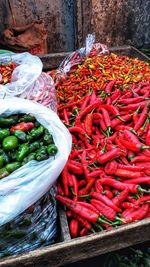 High angle view of red chili peppers for sale at market stall