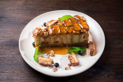 High angle view of food in plate on table