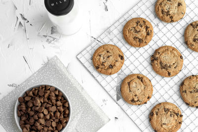 High angle view of cookies on table