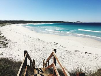 Scenic view of beach against clear sky