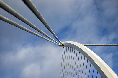 Low angle view of suspension bridge against sky