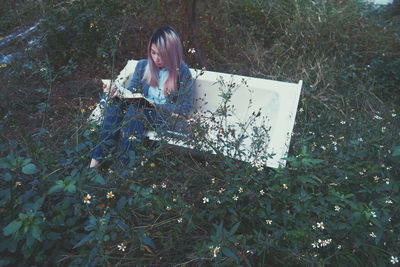 Woman reading outdoors