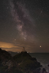 Scenic view of sea against sky at night