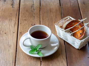 High angle view of breakfast on table