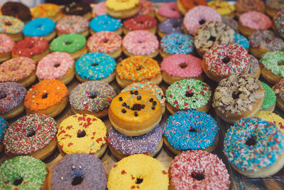 Full frame shot of donuts for sale in store