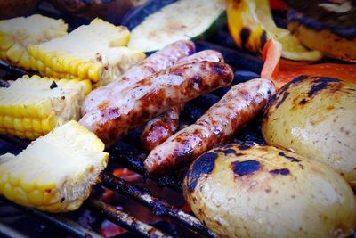 Close-up of meat on barbecue