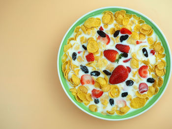 High angle view of fruits in bowl