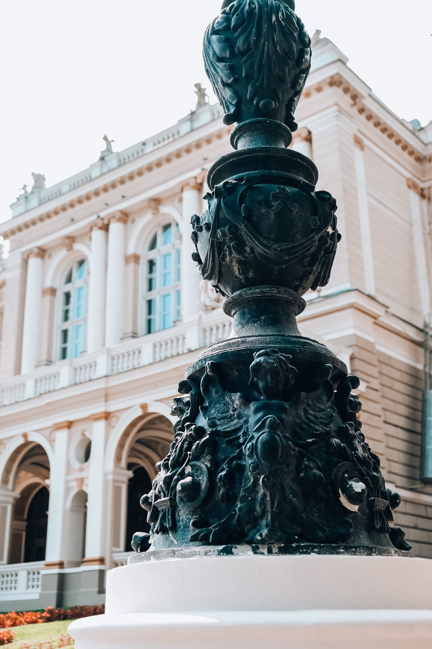 LOW ANGLE VIEW OF STATUES AGAINST BUILDING