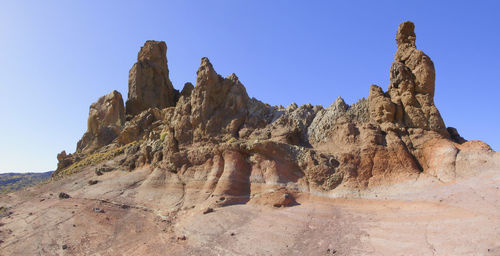 Low angle view of rock formations against sky