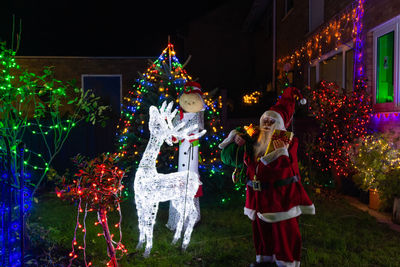 Illuminated christmas tree at night