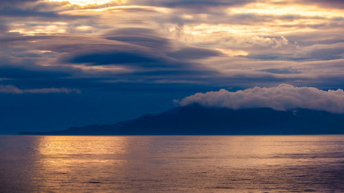 Scenic view of sea against dramatic sky